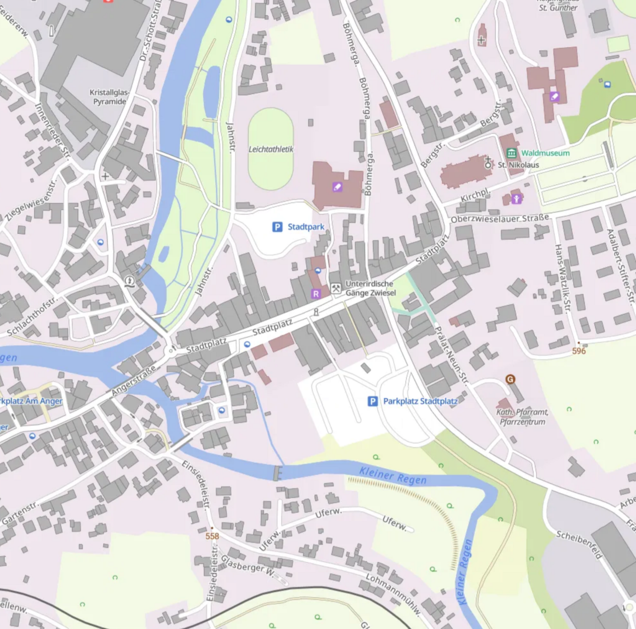 Stadtplan mit Markierung des Finanzamts Zwiesel, Stadtplatz 16
